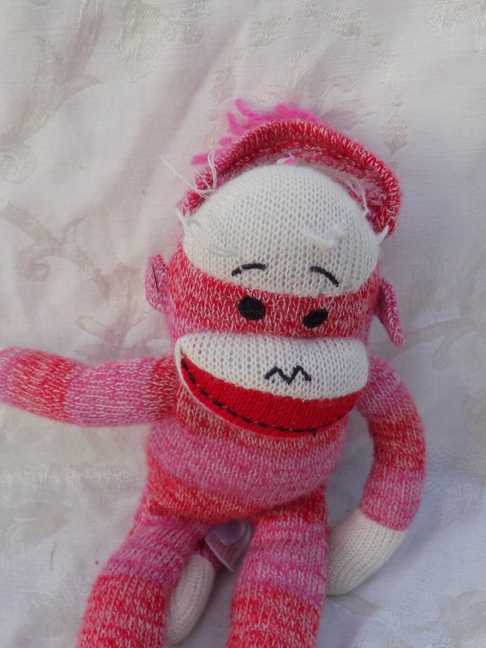 CIRCO Pink White Sock Monkey HAT Loose in Front Stuffed Animal, Plush *